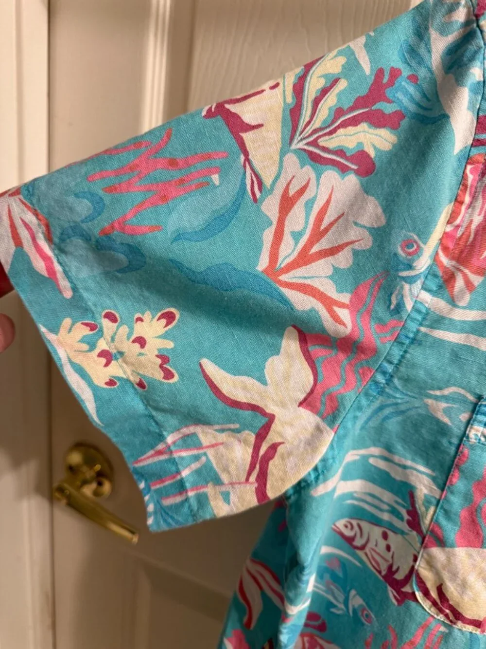 J. Crew Short-Sleeve Hawaiian Shirt, Tropical Sea Teal Multi, Men's Medium
